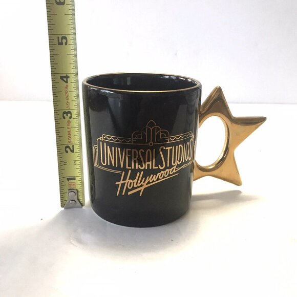 Universal Studios Hollywood Star Handle Coffee Mug Cup Black Gold Logo Trim Tea - Picture 6 of 6